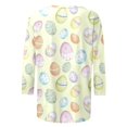 thumbnail image 5 of Women's Easter Print Round Neck Casual Loose Versatile 3/4 Sleeve T-Shirt Beige L, 5 of 5