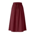 thumbnail image 4 of STETMN Women's Midi Skirt,Drawstring Waist, Button Trim, A-Line Cotton Linen Casual Skirt with Pockets, 4 of 8