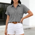 thumbnail image 2 of PIWHJQK Women Casual Sleeveless T Shirt Blouses Plaid Notched Collar Short Sleeve Buttoned Shirt with Front Pocket Summer Outfits, 2 of 6