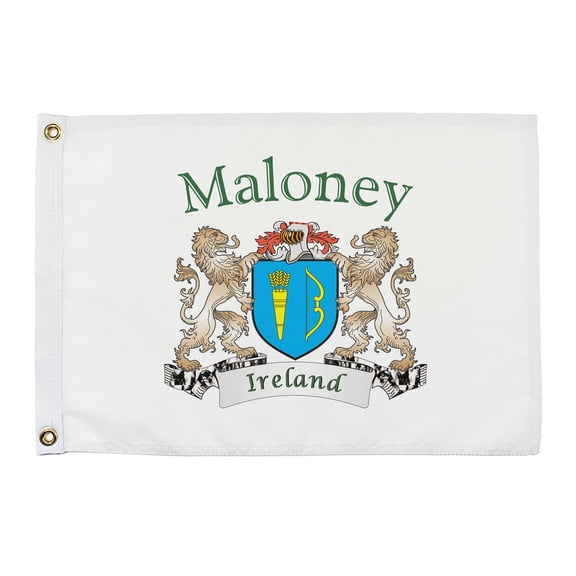 Maloney Irish Coat of Arms Small White Flag - 16"x10.5" inches