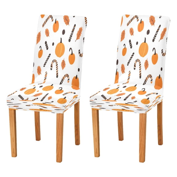 Chair Cover 2 Pack Removable Dining Chair Protectors Washable Chair Slipcovers Seat for Home Wedding Decor Orange and Black Canes Pumpkins