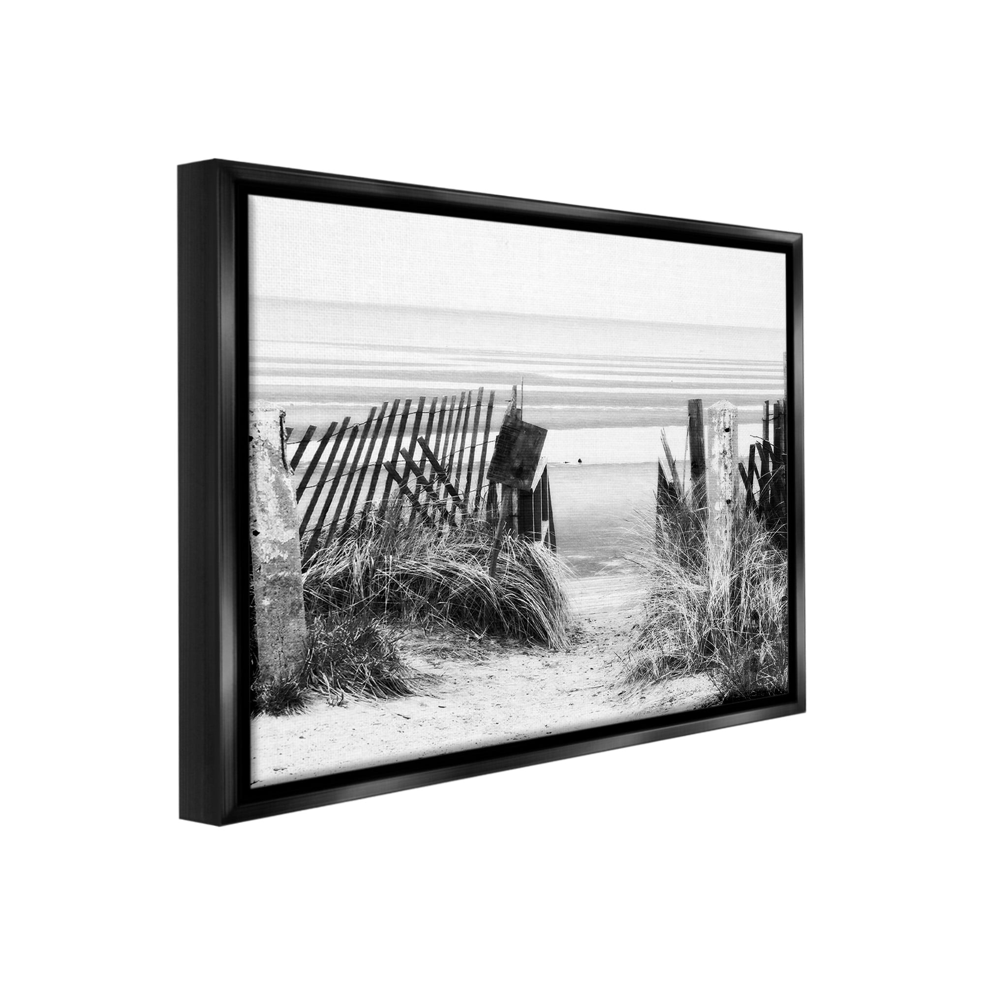 Stupell Industries Fenced Beach Path Landscape Photography Black Floater Framed Canvas Art Print Wall Art, 31 x 25
