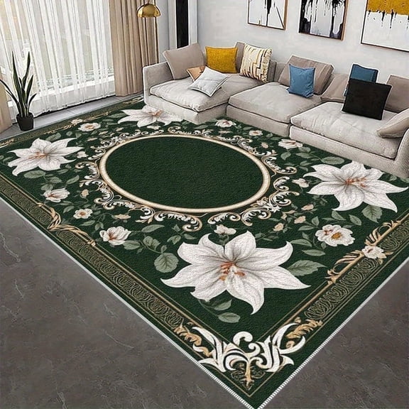 Hiroshi Floral Floral Rug Home Rugs Green Floral Area Rugs, 6' x 9', Lightweight Washable Easy-to-care
