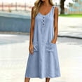 thumbnail image 6 of Atogsazn Women's Summer Linen Midi Dress Casual Button Sleeveless Flowy Dresses with Pocket A-Line Sundress Light Blue M Fashion, 6 of 8