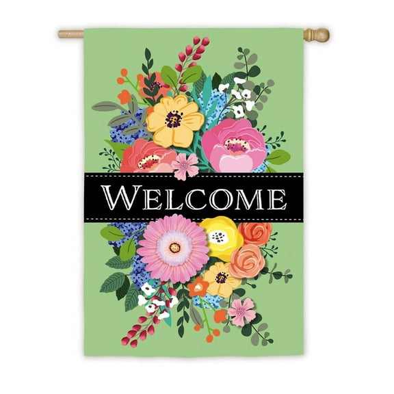 Evergreen Flag, Spring Floral Swag Welcome House Linen Flag, 44'' x 0.69'' inches