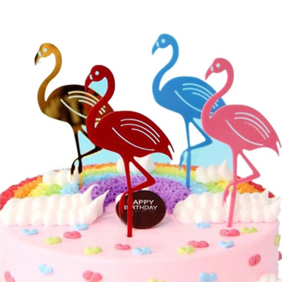 Solid Flamingo Cake Flags 2 Set Blue