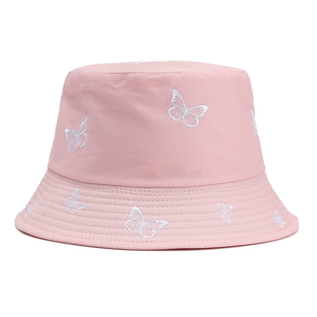 Chapeaux Bob Femmes Broderie Papillon Chapeau de Pêcheur Réversible Chapeau de Soleil Chapeaux Bob