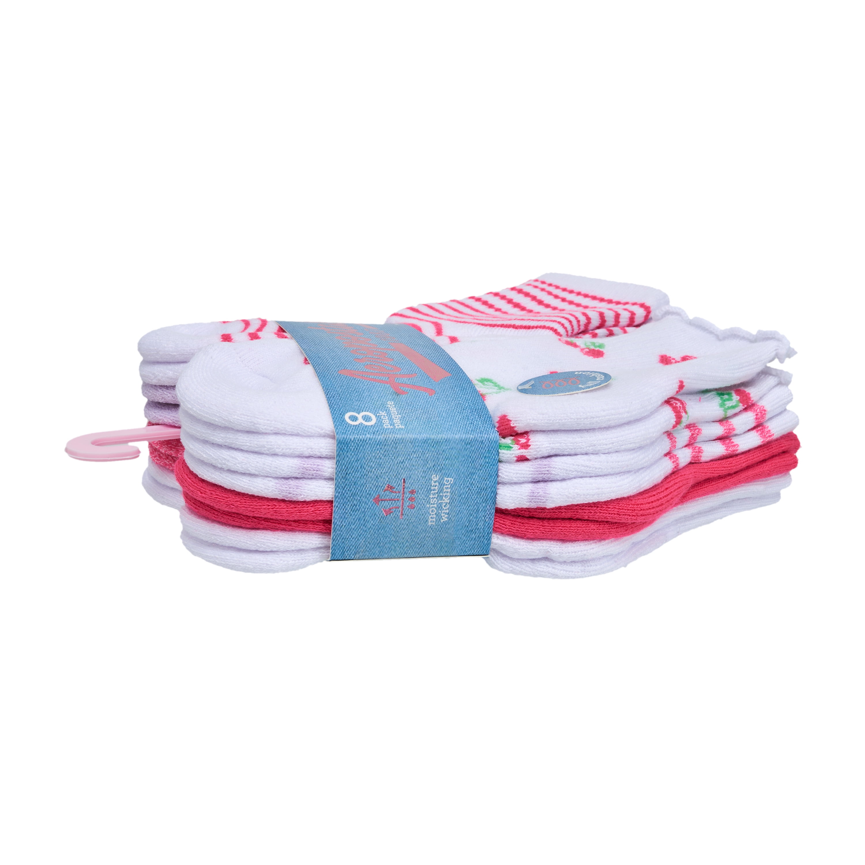 Aeropostale Girls Full Cushion High Quarter Kids Socks (8-pack) – Cherry Bow Lettuce Cuff