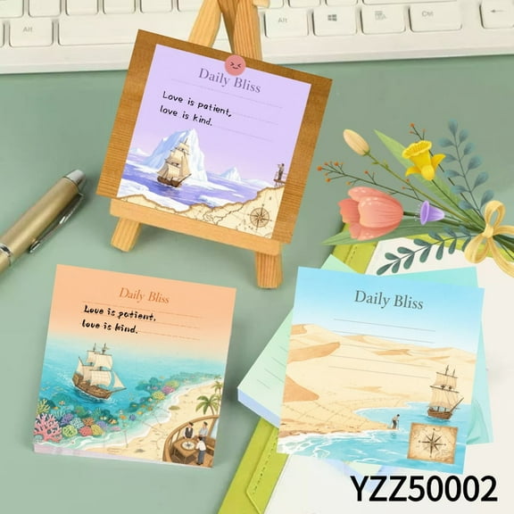 Mini Note Cards (3.54×3.54 Inches)100-Pack with105 Various Emoticon Stickers,Artistic Writing Notepads for Office&Planning Voyage - Themed 'Daily Bliss' Notepads for Dreamers for Letters & Plans