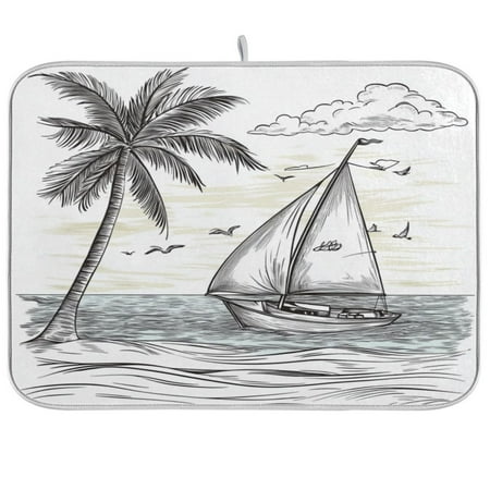 

A Sailboat Dish Drying Mat Kitchen Mats Microfiber Counter Absorbent Dish Pad Drainer Rack
