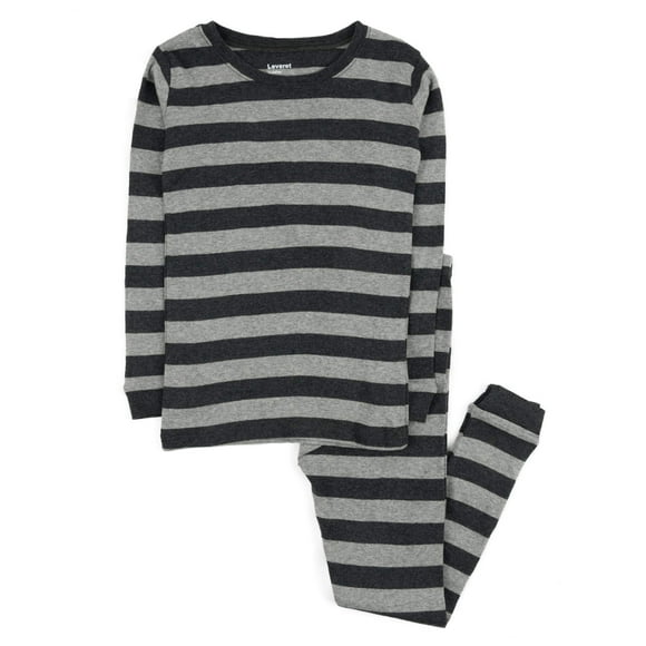 Leveret Boys Girls Kids Striped Two Piece Cotton Pajamas Dark Gray & Light Gray Size 5 Years