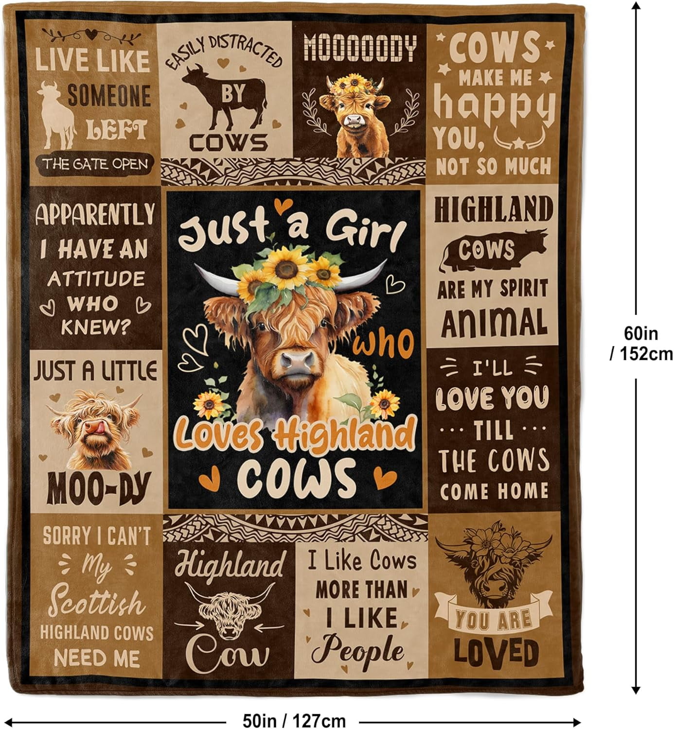 Highland Cow Blanket Highland Cow Gifts for Women Cow Gifts for Women for Birthday Christmas Soft Throw Blanket 50"x60"