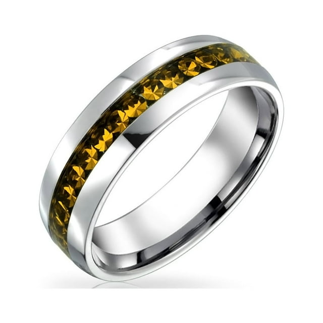 November Birth Month Yellow Crystal Eternity Band Ring In Silver Toned Stainless Steel