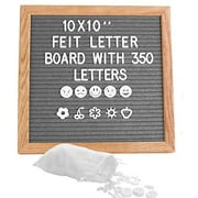 10x10" Grey Felt Letter Board with 350 Changeable Letters and Stand, Oak Frame Message Board Announcement Board for Home Decoration, Office, Farmhouse