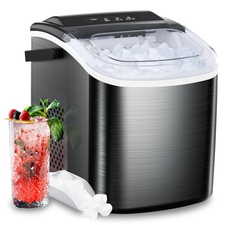 Countertop Bullet Ice Maker - 28lbs/24H Pebble & Sonic Ice Machine, 2 Cube Sizes, Auto-Cleaning, Stainless Steel, with Ice Scoop/Ice Basket for Home/Kitchen/Camping/RV