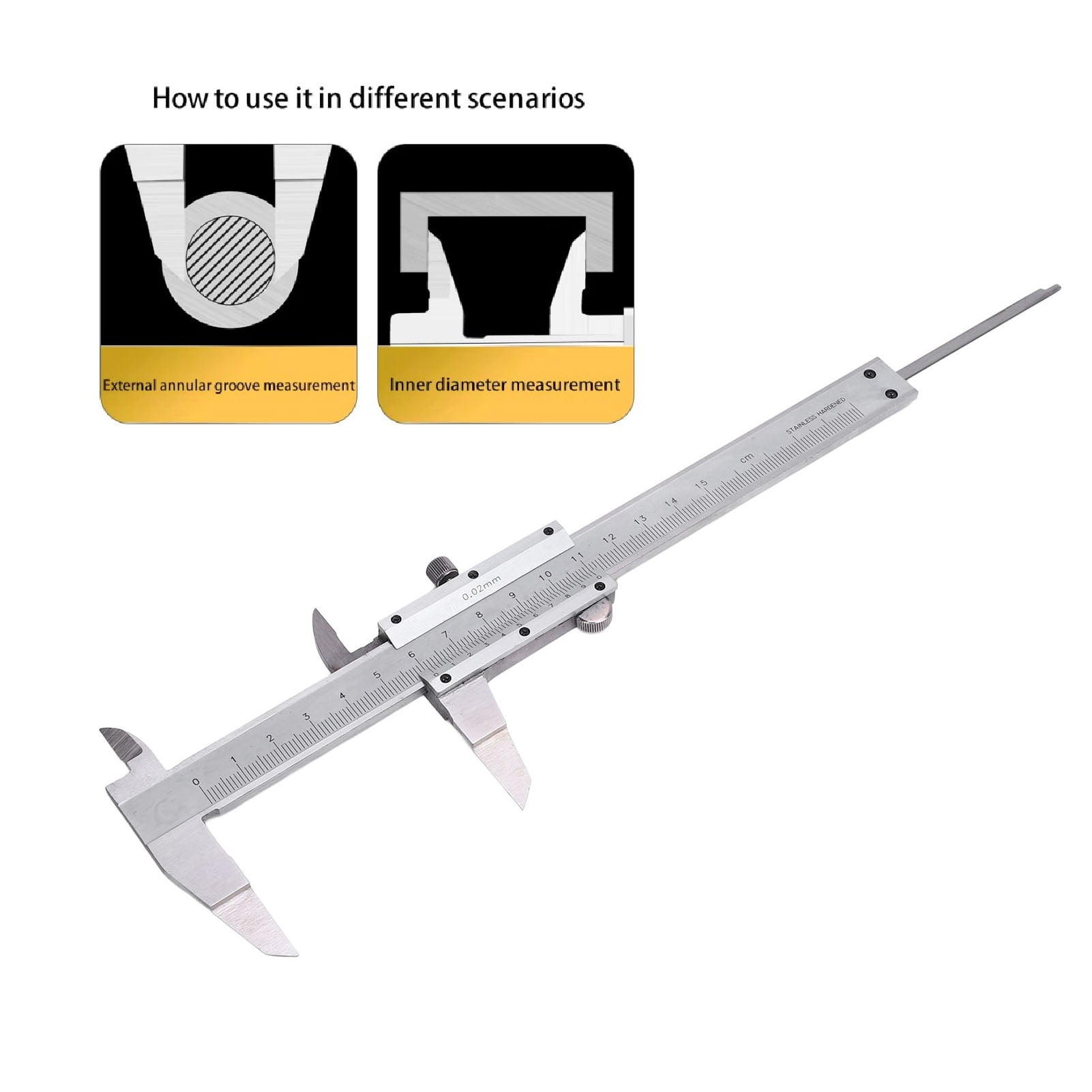 Suodoka High Accuracy Stainless Steel Vernier Caliper Thin Blade Measuring Tool for Outer Diameter Narrow Groove Measurement 0-150mm / 0-6 inches Range Professional Metal Calipers