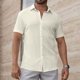 thumbnail image 5 of Blusa y camisa de manga corta con cuello vuelto para hombre, color liso, informal, holgada, con botones, de poliéster, 5 of 7