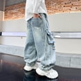 thumbnail image 6 of TBWNWG Boys Jeans,Boys Cargo Baggy Pants Elastic Waist Wide Leg Jeans Casual Demin Pants with Pockets,Sizes 4-5 Years, 6 of 7