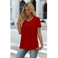 thumbnail image 5 of Ronuti Women T Shirts Pleated Short Sleeve Tops Business Casual Dressy Blouses Red Tops, 5 of 9