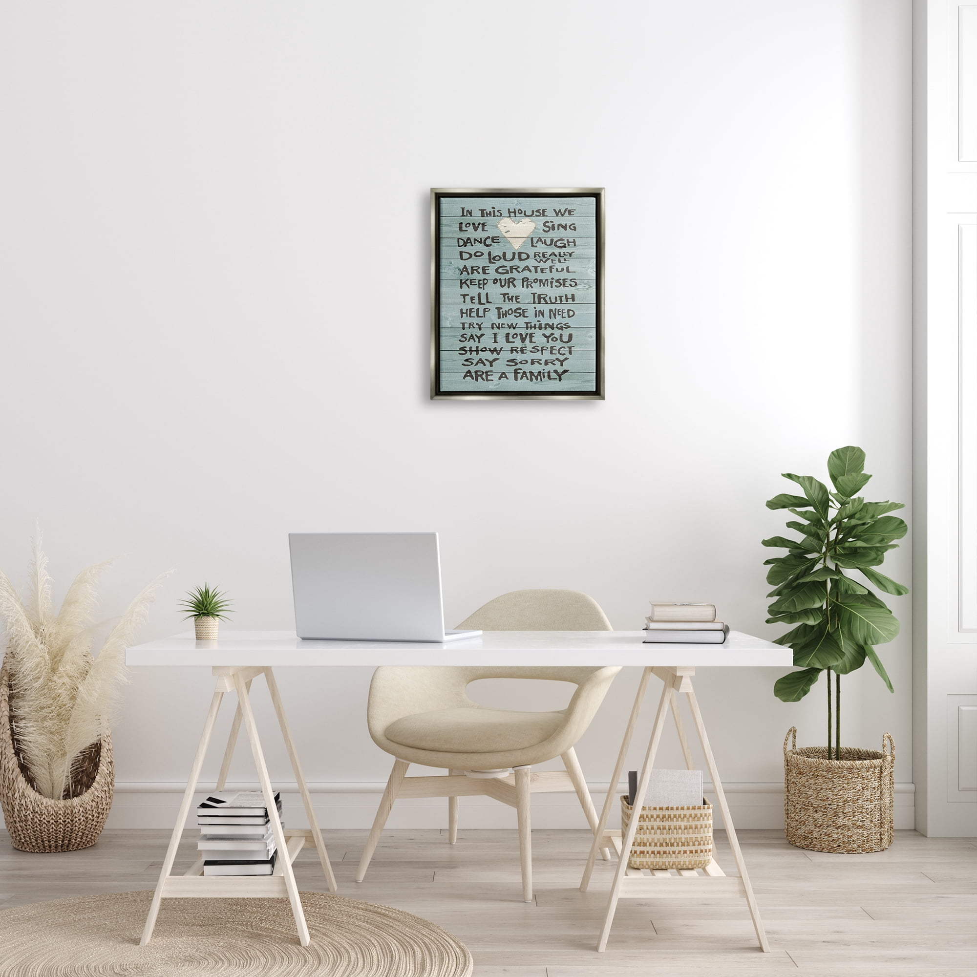 Stupell Industries In This House We Love Family Heart Rustic Wood Look Luster Gray Framed Floating Canvas Wall Art, 16x20, by Jo Moulton