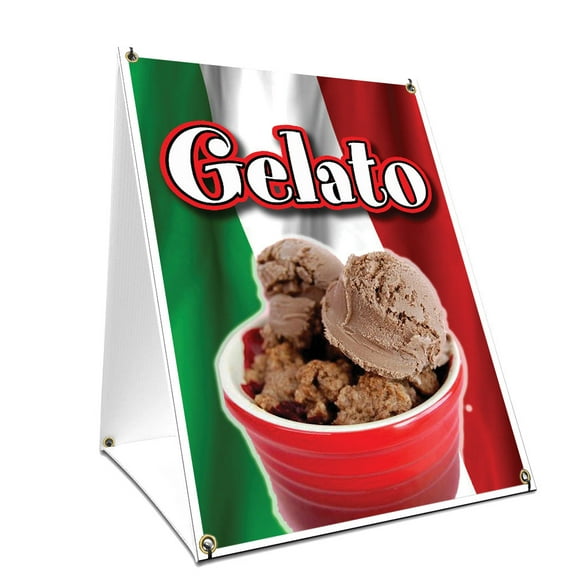 A-frame Sidewalk Gelato Sign With Graphics On Each Side | 24" X 36" Print Size
