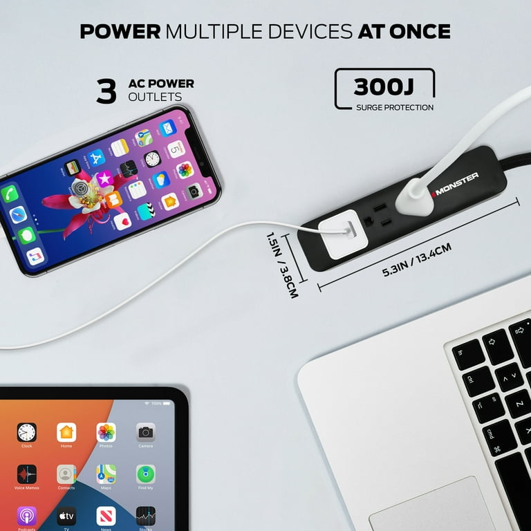 Monster 300J Surge Protector 3 Grounded Outlets with a 6' Nylon
