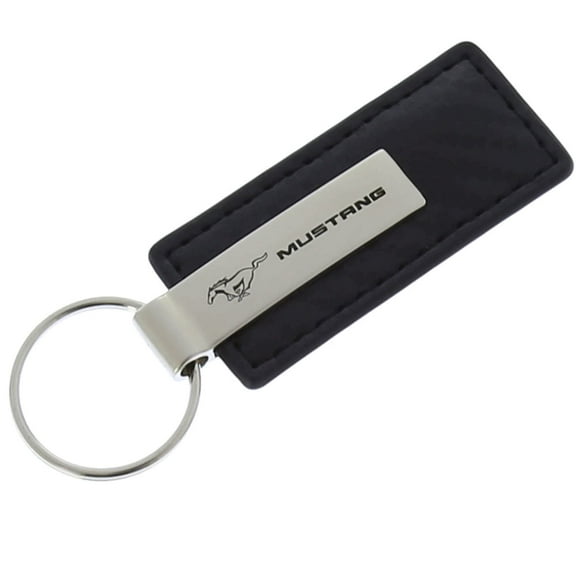 AutoGold Ford Mustang Black CF Carbon Fiber Leather Logo Key Chain Ring Tag Fob Lanyard KC1550.MUS