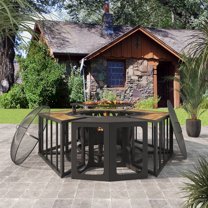 GAZEBETER 51" Fire Pit,Outdoor Wood Burning Fire Pits with Lids,Fire Poker and Metal Side Table,BBQ Fire Pits for Picnic Party, Natural Wood Grain