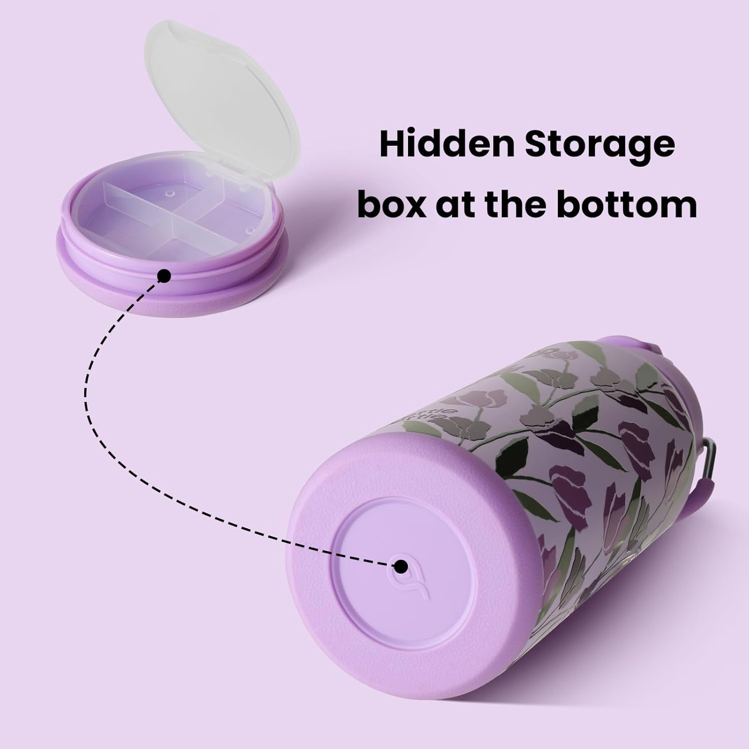 BOTTLE BOTTLE 32 oz Insulated Water Bottle Stainless Steel Sport Water Bottle with Straw Dual-use Lid Design for Gym with Pill Box (Purple Tulips)