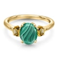 thumbnail image 3 of Gem Stone King 18K Yellow Gold Plated Silver Green Malachite and Yellow Citrine Engagement Ring for Women | 3.01 Cttw | Oval 9X7MM | Gemstone Birthstone | Size 9, 3 of 6