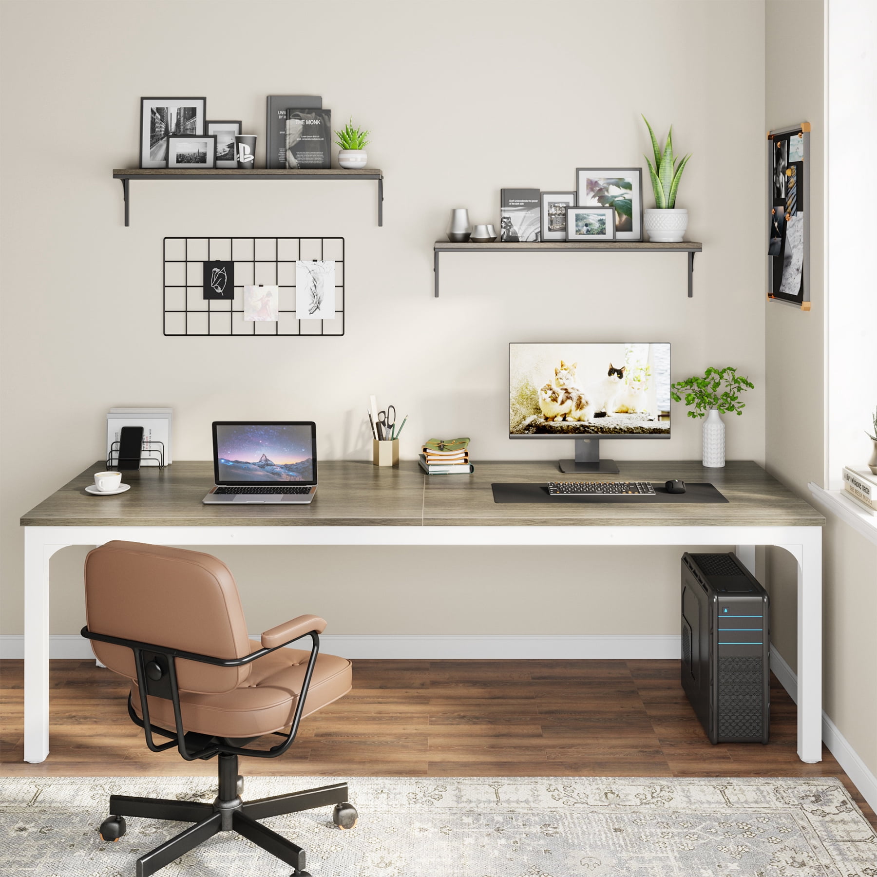 Tribesigns 78.7 inches 2 Person Desk, Extra Long Computer Desk Double Desk Workstation with Adjustable Foot Pads for Home Office Table, Taupe