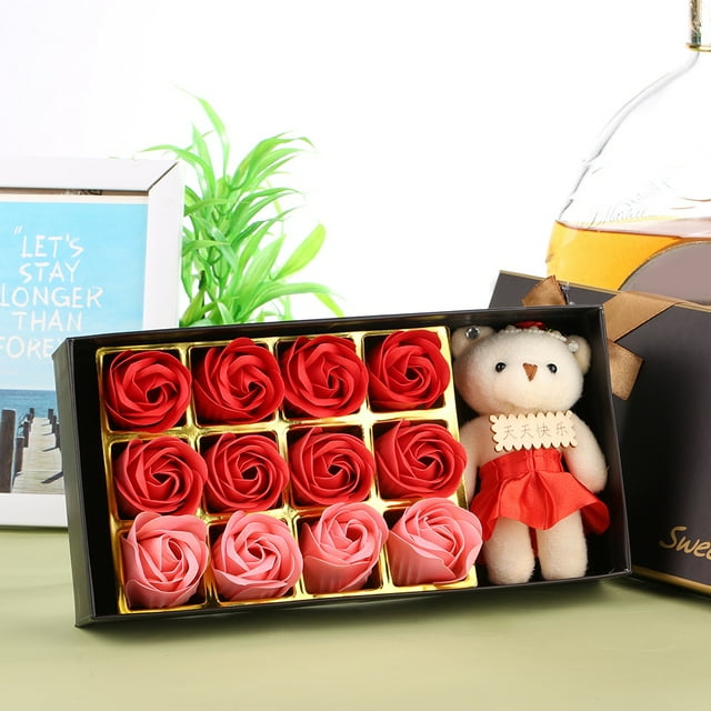 Regalo del día de la madre, delicada flor de jabón oso de peluche rosa del día de San Valentín, rosa flor rosa para el día de la madre de Acción de Gracias ANGGREK Otros