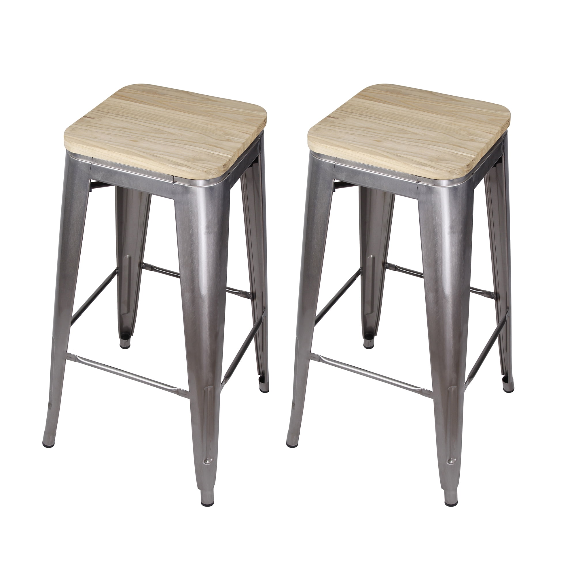 Artdeco Home Temecula 30" Backless Metal Bar Stool with Wooden Seat (Set of 2)