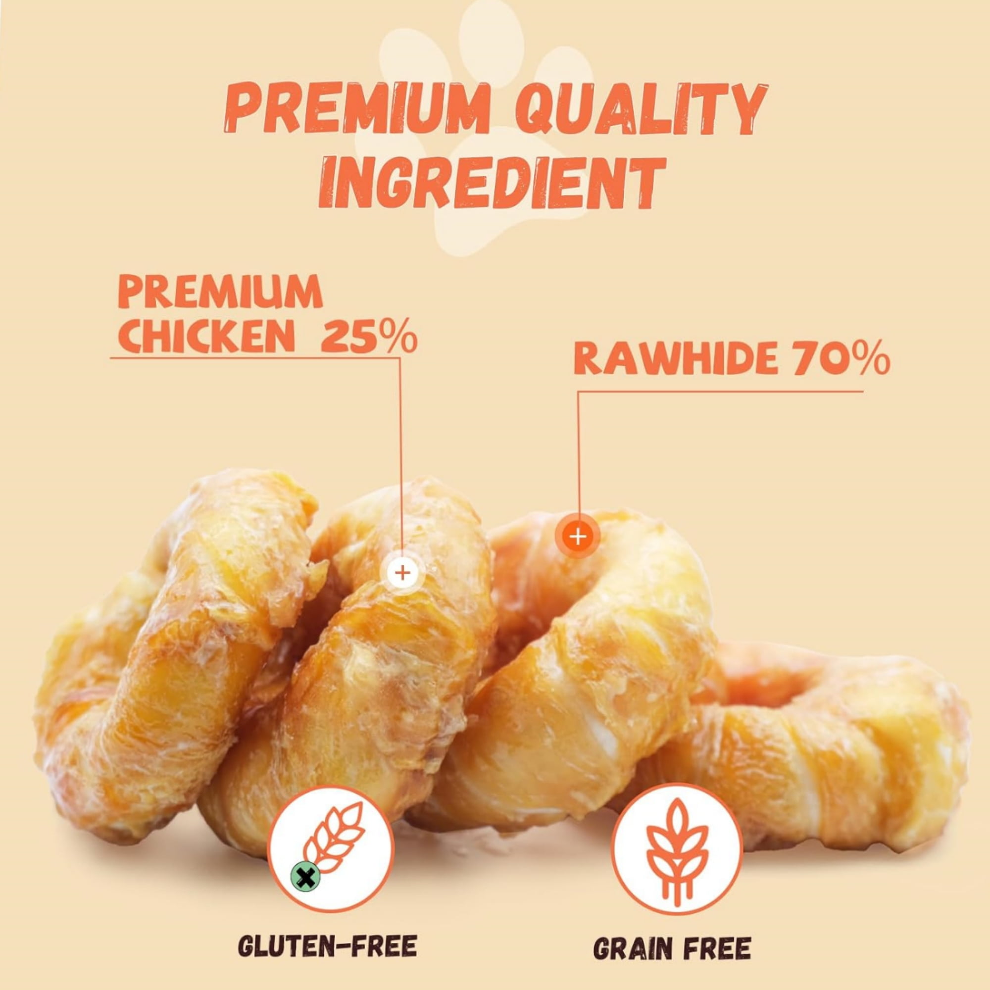 (2 pack) Pawmate Rawhide Dog Treats, Chicken Wrapped Rawhide Donuts, Long Lasting Chews for Medium Large Dogs, 4 Count