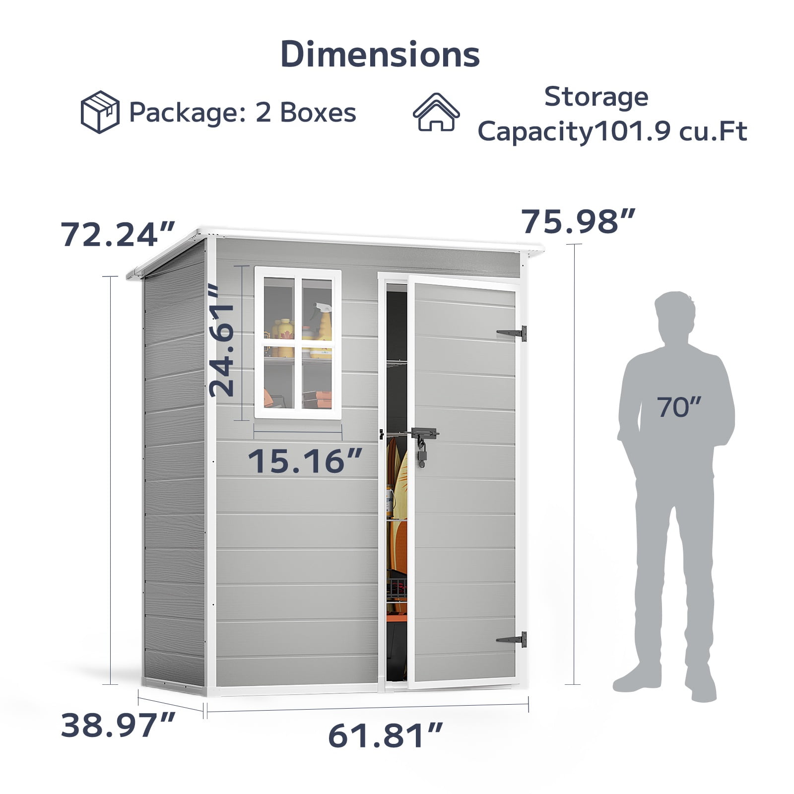 5x3ft（16.6 sq. ft.） Outdoor Storage Shed, Asofer Resin Storage Shed, Plastic Garden Shed for Garden, Gray