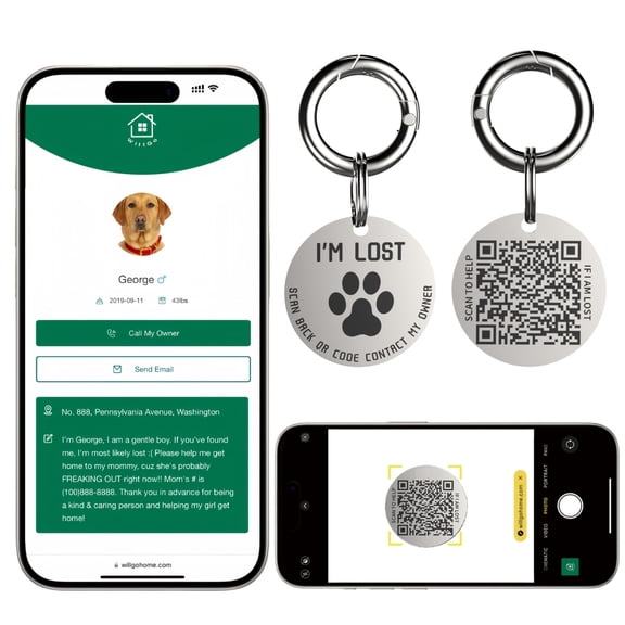 QR Code Smart Dog Tag with Customized Pet Profile & Location Alert – Stainless Steel Personalized Cat Name Tags (1 Pack)
