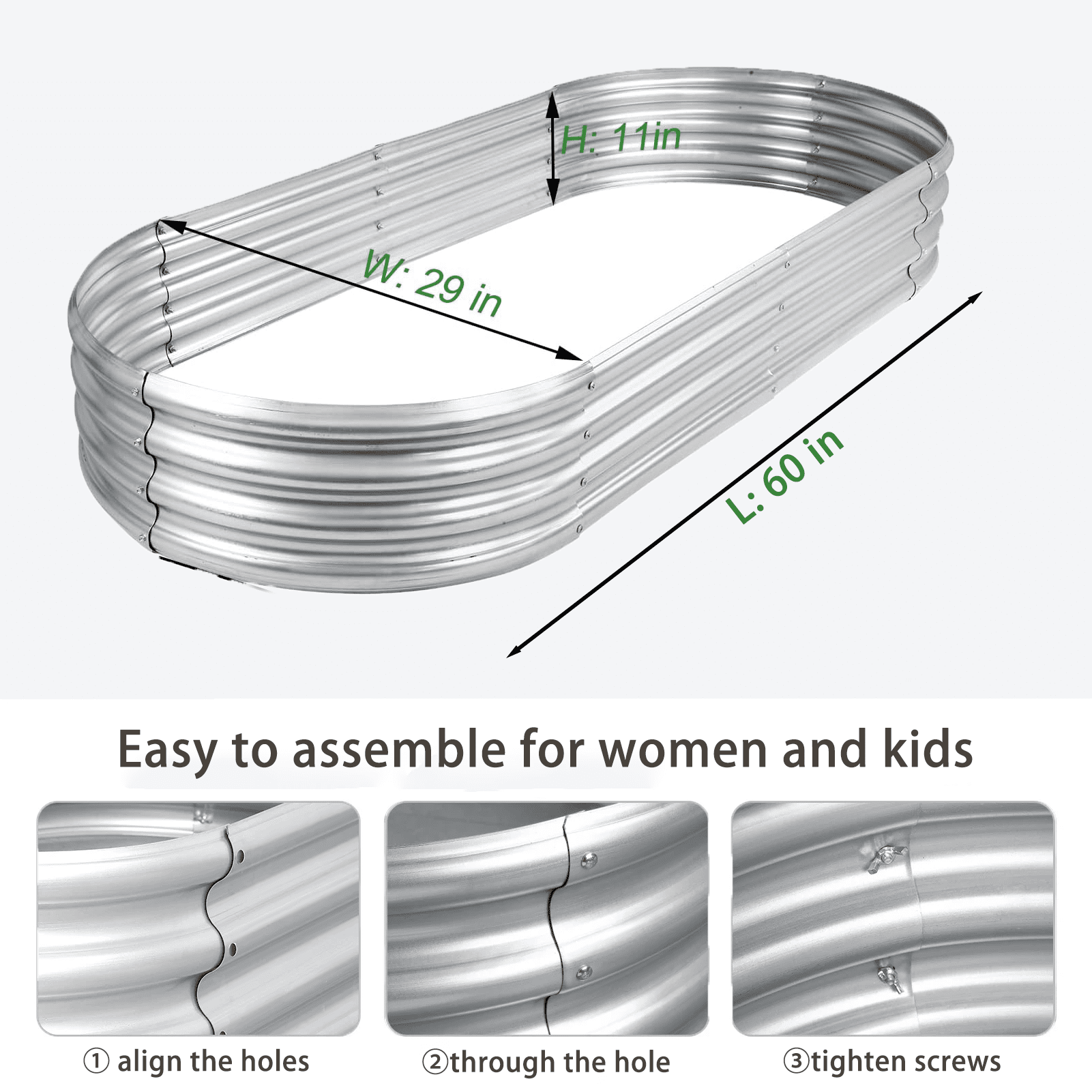 Asotewt Raised Garden Bed 5ft Oval Large Rot-Resistant Galvanized Metal Planter Box, 60"D x 29"W x11"H,Silver