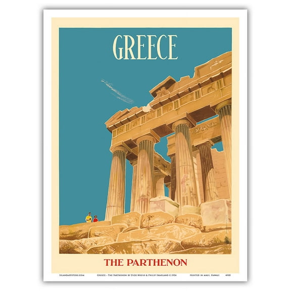 Greece - The Parthenon - Temple of Athena - Vintage Travel Poster by Dick Negus & Philip Sharland c.1954 - Master Art Print (Unframed) 9in x 12in