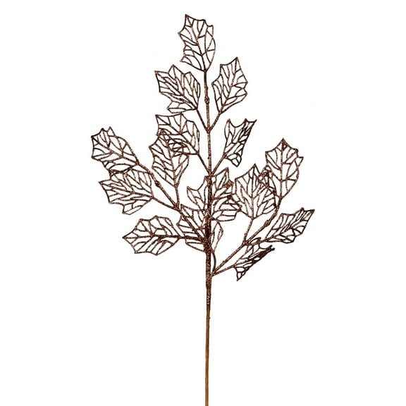 Vickerman 21" Chocolate Glitter Holly Leaf Lace Artificial Christmas Spray. Includes 12 sprays per pack.