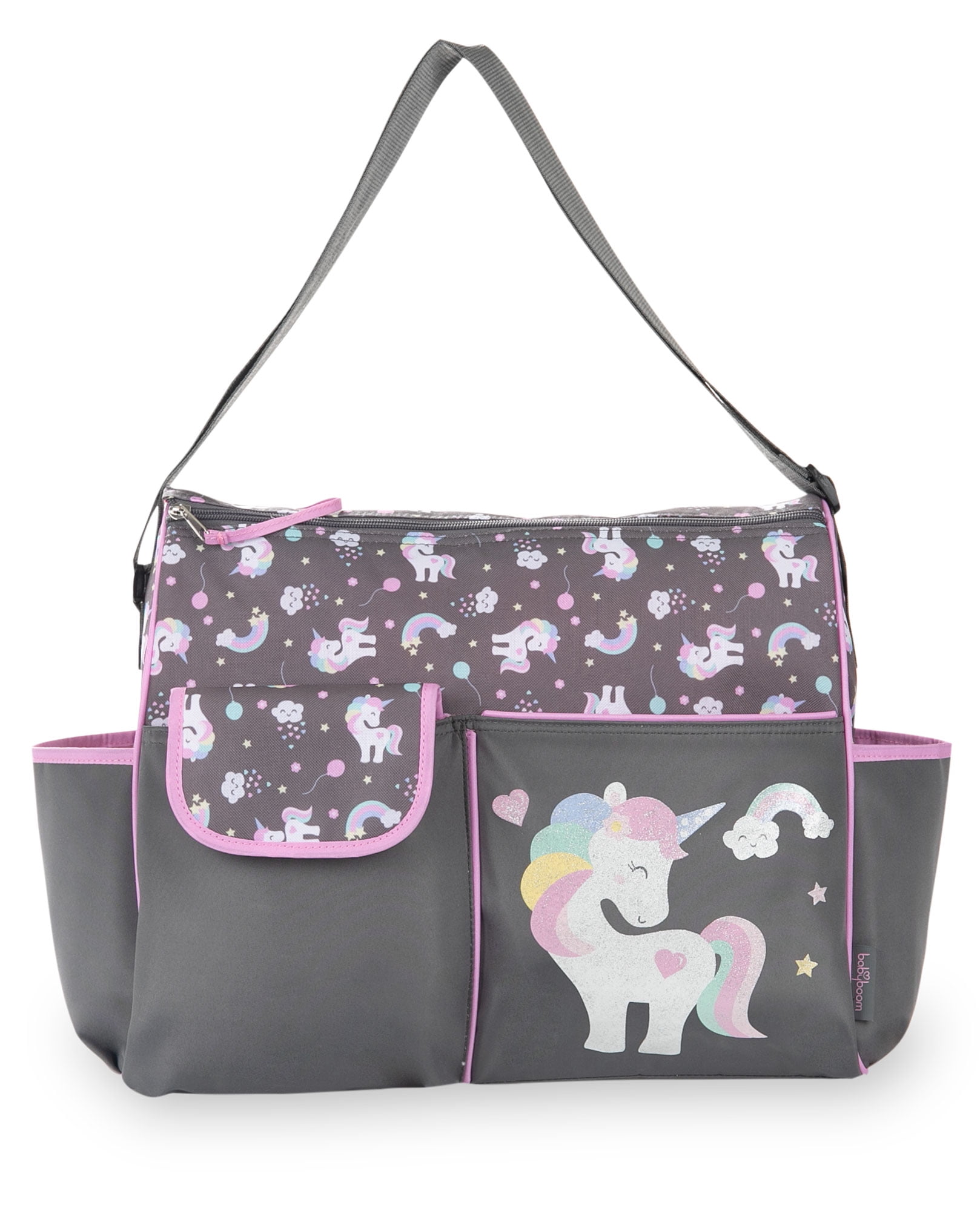 Baby Boom Happy Unicorn Duffle Diaper Bag - Gray Print
