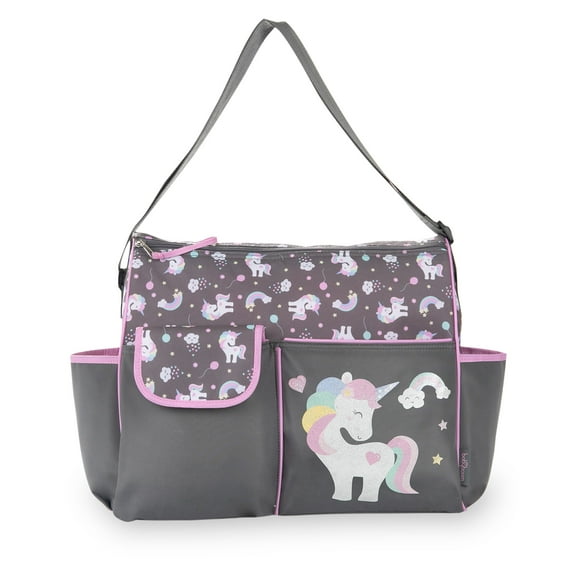 Baby Boom Happy Unicorn Duffle Unisex Diaper Bag - Gray Print