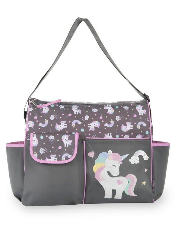 Baby Boom Happy Unicorn Duffle Unisex Diaper Bag - Gray Print