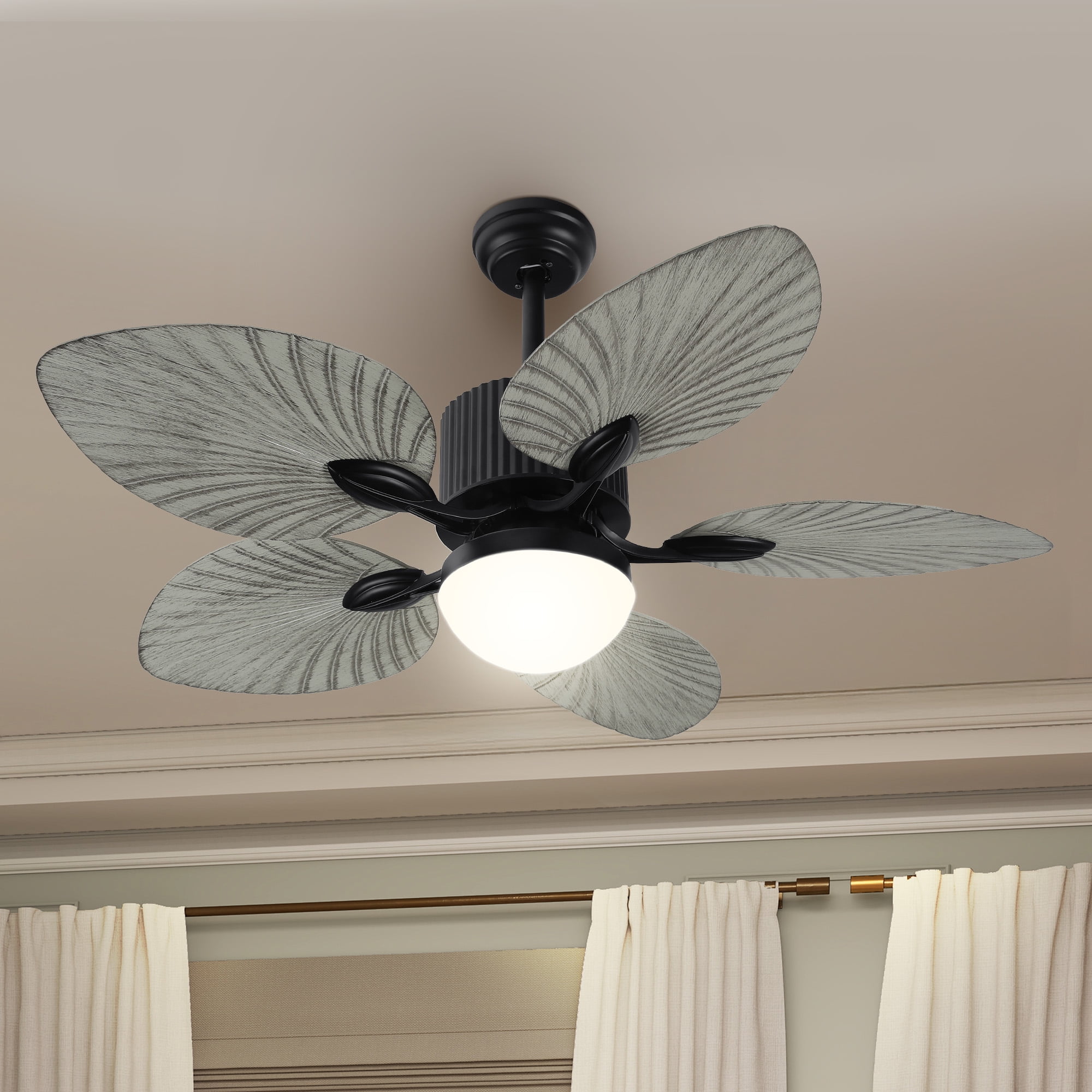 Uforic 44 Inch Tropical Coastal Ceiling Fans with Lights and Remote Control, 5 Palm Leaf Blades for Living Room,Bedroom - Gray