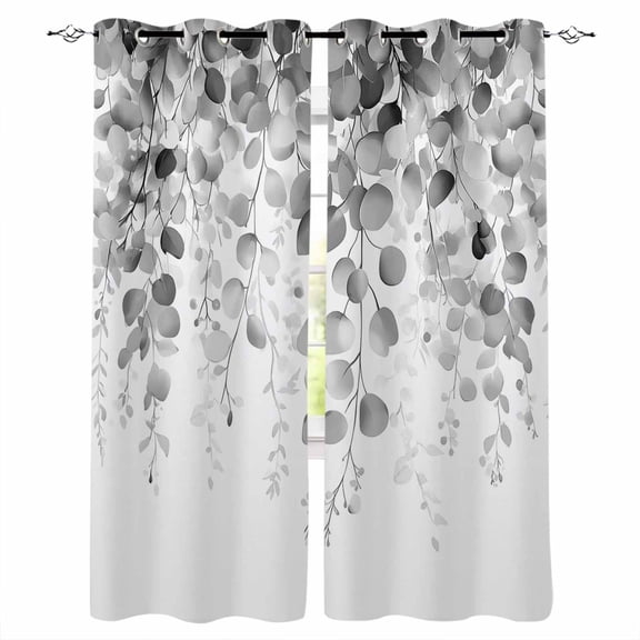 Grey Eucalyptus Blackout Curtains 84 Inches Long for Bedroom, Spring Botanical Weeping Plant Aesthetic Thermal Insulated Room Darkening Black Out Window Curtain Panels Grommet Drapes for Living Room