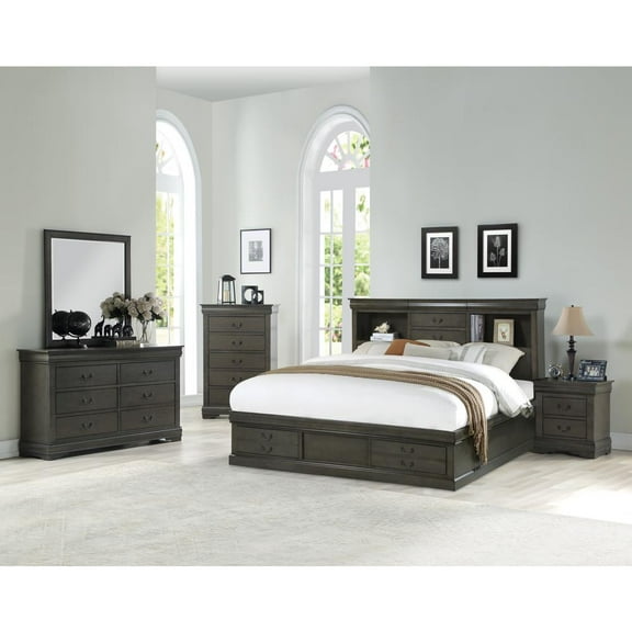 Acme Louis Philippe III - Queen Bed w/Storage in Dark Gray