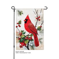 JOOCAR Red Cardinal with Holly Berries and Snowflakes Garden Flag for Winter Christmas Home Outdoor Garden Yard Door Decor 12x18 inch
