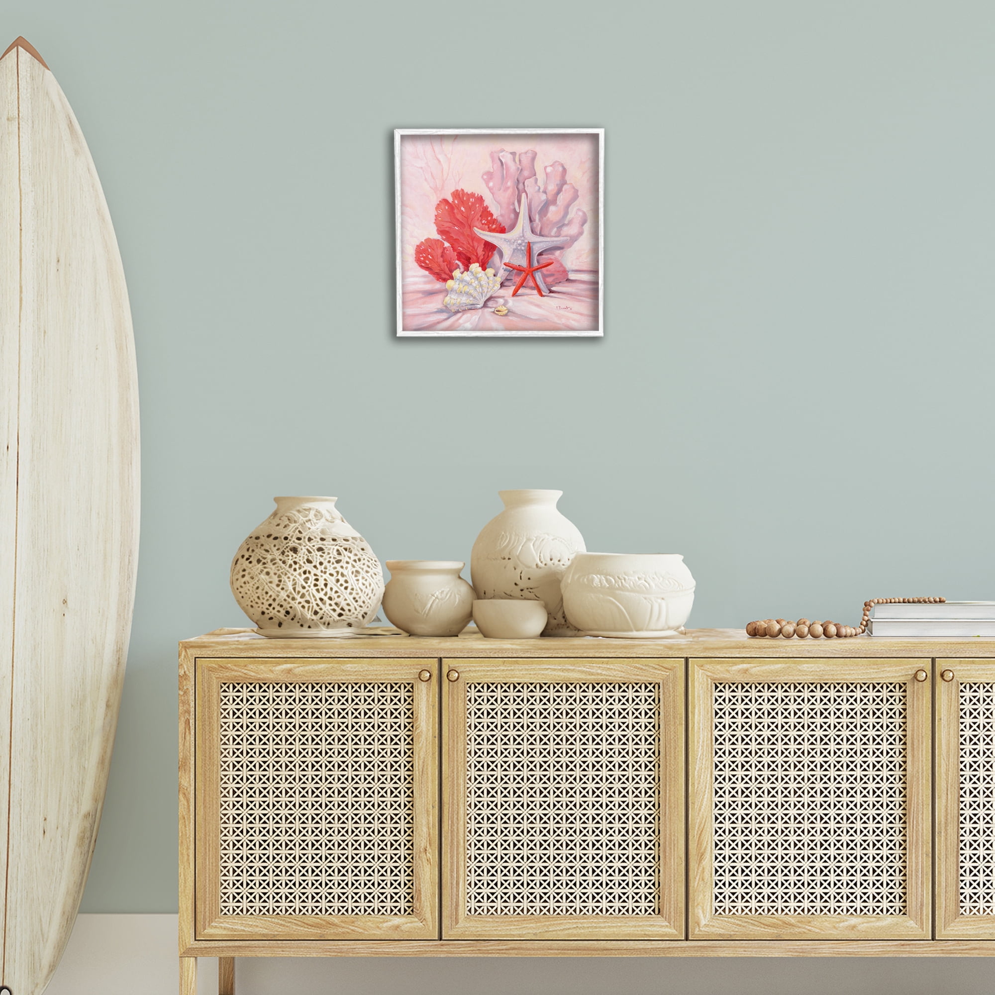 Stupell Industries Pink Gathered Sea Life Animals & Insects Painting White Framed Art Print Wall Art, 17 x 17