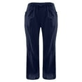thumbnail image 3 of frariair Linen Pants Women Corduroy Summer Wide Leg Solid Casual Drawstring Cropped With Pockets Dark Blue, 3 of 8