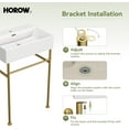 thumbnail image 5 of HOROW 24" x 17" Console Bathroom Sink with Stainless Steel Support Pedestal Legs, Free Standing Vanity Basin, Wall-Mount Modern Rectangular Ceramic Sink Porcelain, Brushed Gold, 5 of 9