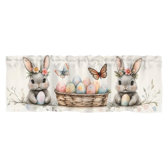 Curtains for Living Room,Easter Bunny Eggs Window Valance Spring Rabbits Curtain Valance for Kitchen Living Room Washable